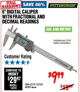 6 in. Digital Caliper with SAE and Metric Fractional Readings