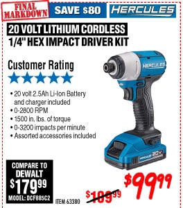 20V Lithium Cordless  1/4 in. Hex Compact Impact Driver Kit
